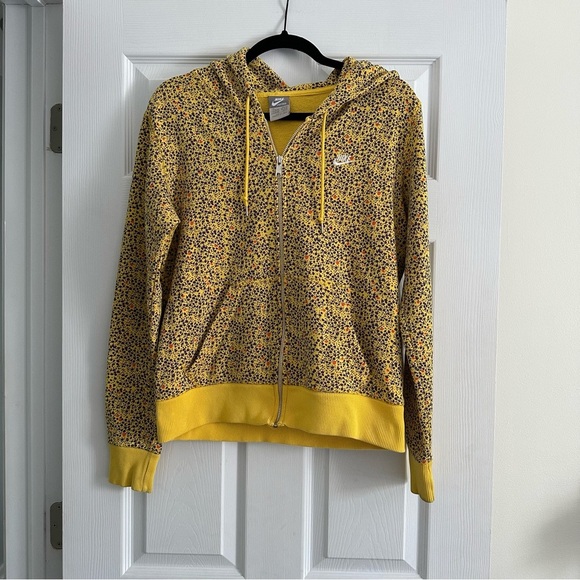 Size XL Vintage Nike Yellow and Blue Patterned Hoodie Sweatshirt - Picture 1 of 4